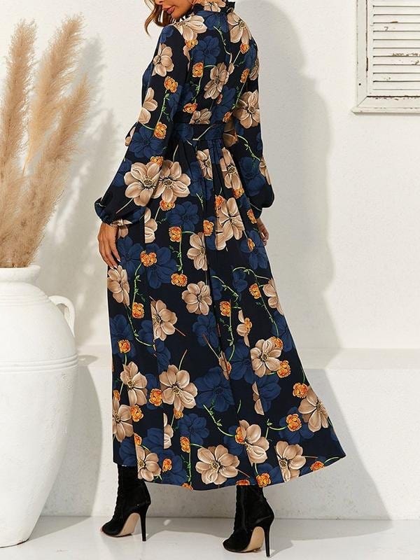 Floral Print Belted Maxi Dress