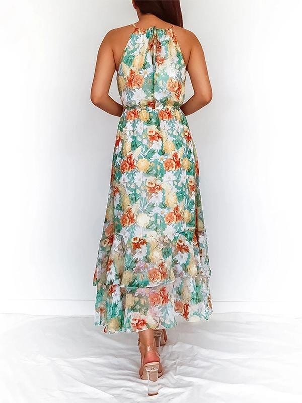 Floral Print Halter Sleeveless Dress