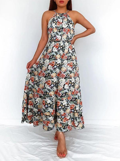 Floral Print Halter Sleeveless Dress