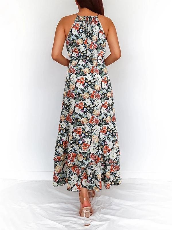 Floral Print Halter Sleeveless Dress