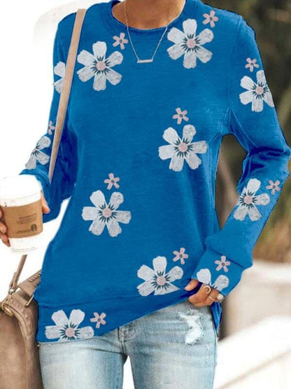 Floral Print Long-sleeved T-shirt TSH2107121440BLUS Blue / S
