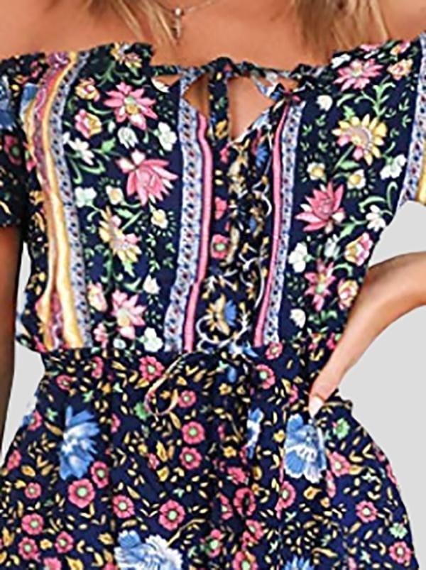 Floral Print Off Shoulder Strapless Dress