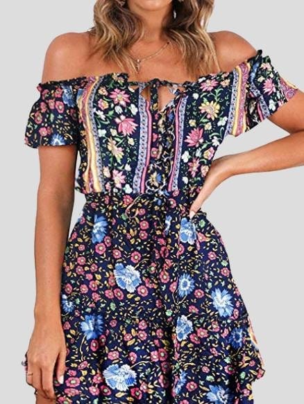 Floral Print Off Shoulder Strapless Dress