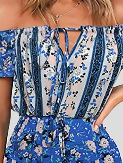 Floral Print Off Shoulder Strapless Dress