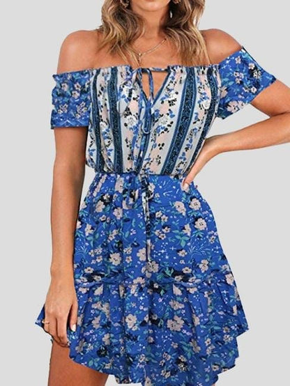 Floral Print Off Shoulder Strapless Dress