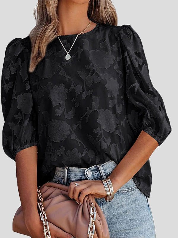 Floral Print Puff Half Sleeves Blouse