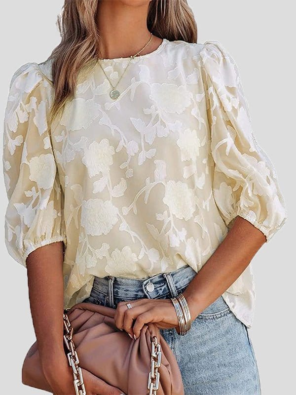 Floral Print Puff Half Sleeves Blouse