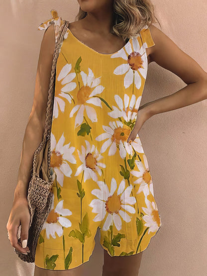 Floral Print Sleeveless Belted Casual Jumpsuit JUM2107061187YELS Yellow / S