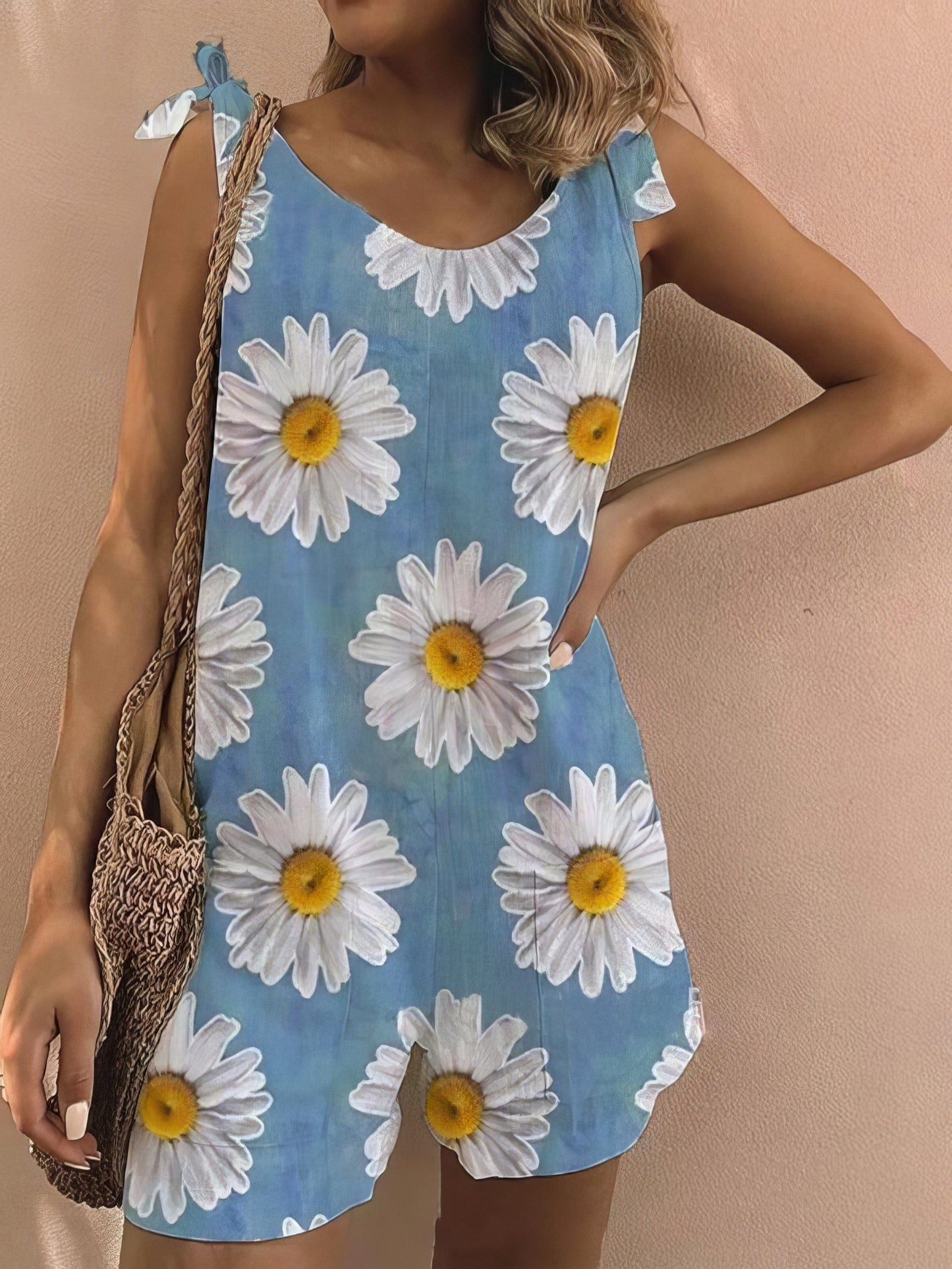 Floral Print Sleeveless Belted Casual Jumpsuit JUM2107061187GRES Blue / S