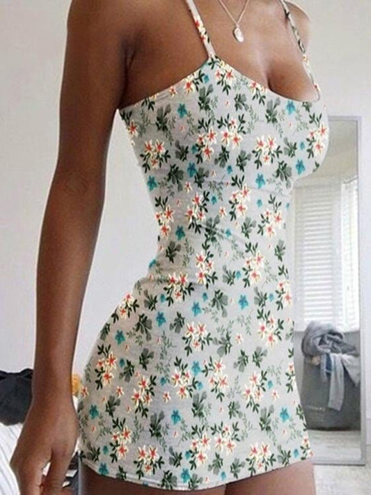 Floral Print Sleeveless Bodycon Dress DRE2106241209GRES Green / S