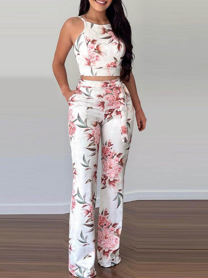 Floral Print Sleeveless Top & Pants Set