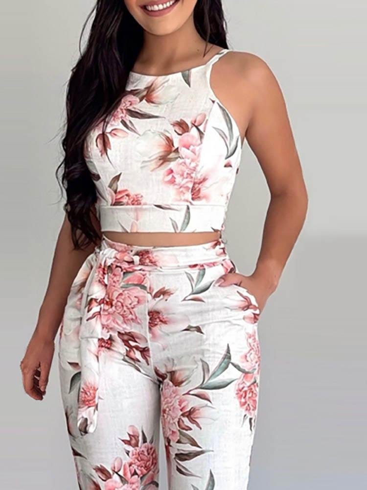 Floral Print Sleeveless Top & Pants Set