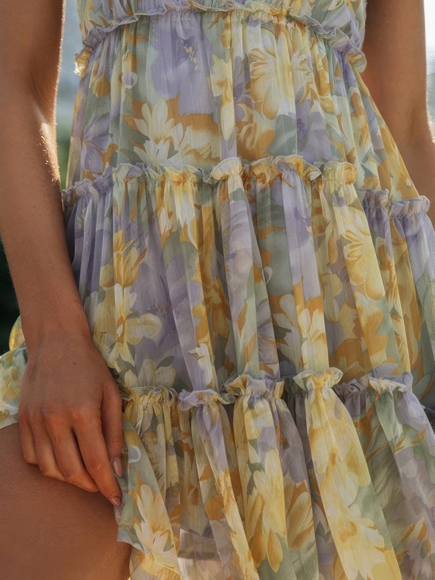 Floral Print Suspender Chiffon Seaside Beach Dress