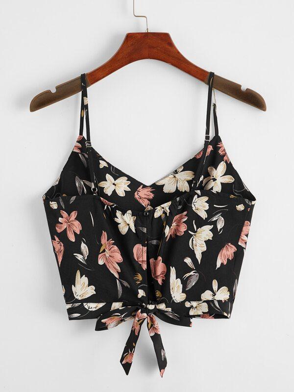 Floral Print Tie Back Cami Top