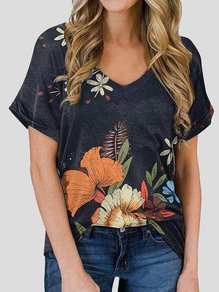 Floral Print V-neck Casual Top TSH2106281196YELS Yellow / S