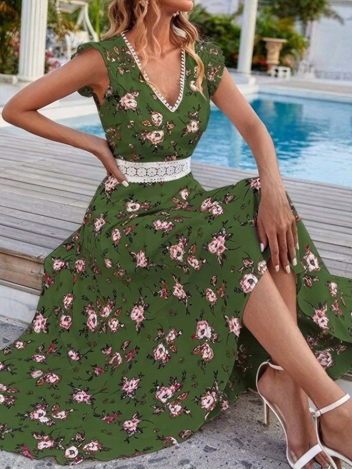 Floral Print V-Neck Sleeveless Dress