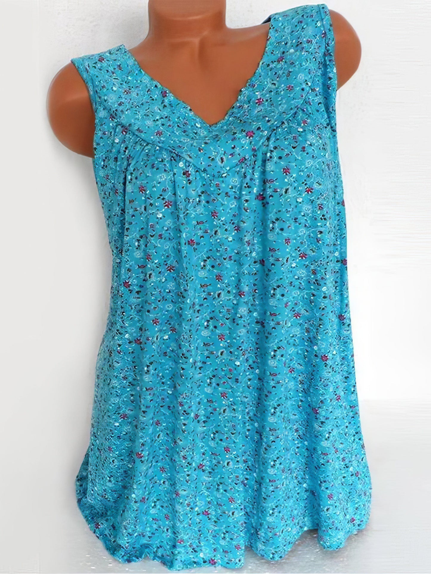 Floral Print V-neck Sleeveless Vest TAN2106241117LBLUS LightBlue / S