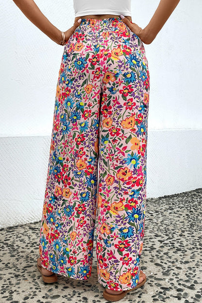 Floral Print Wide Leg Long Pants