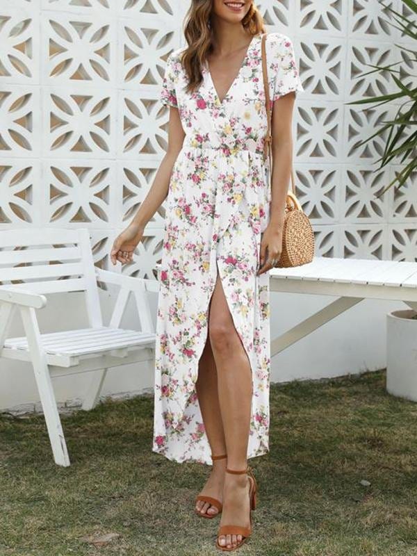 Floral Print Wrap Hem Dress