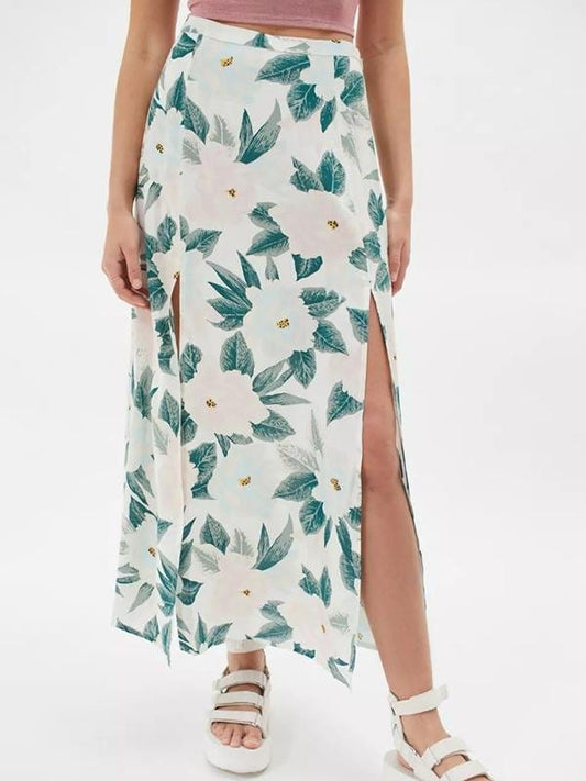 Floral Printed Casual A-Line Midi Summer Skirt DRE210409723GREXS Green / XS