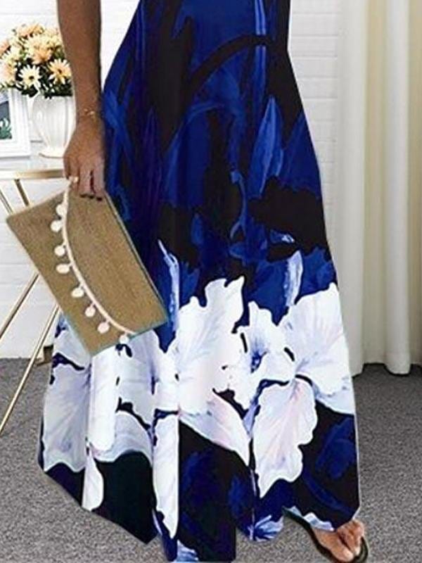 Floral Printed Sling Scoop Neck  A-line Maxi Dress