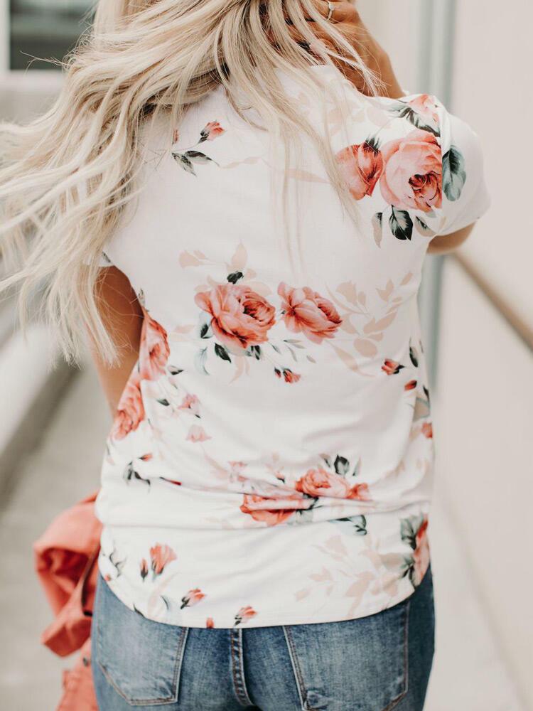 Floral Printed Stretchless Short Sleeve T-Shirt