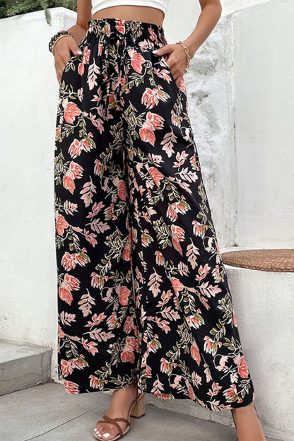 Floral Pull-On Wide Leg Pants