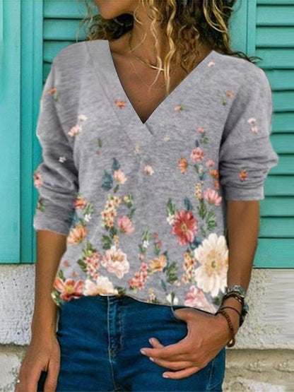 Floral Pullover Print Long Sleeve T-Shirt TSH210412364GRAS Gray / S