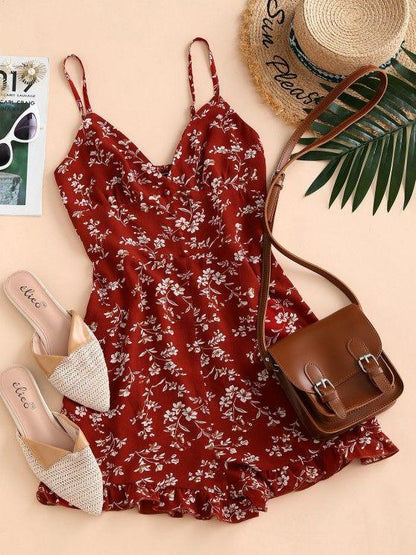 Floral Ruffle Smocked Wide Leg Cami Romper