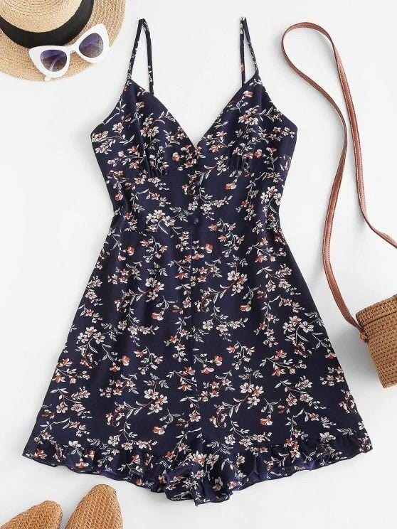 Floral Ruffle Smocked Wide Leg Cami Romper