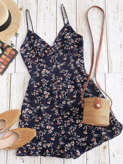 Floral Ruffle Smocked Wide Leg Cami Romper