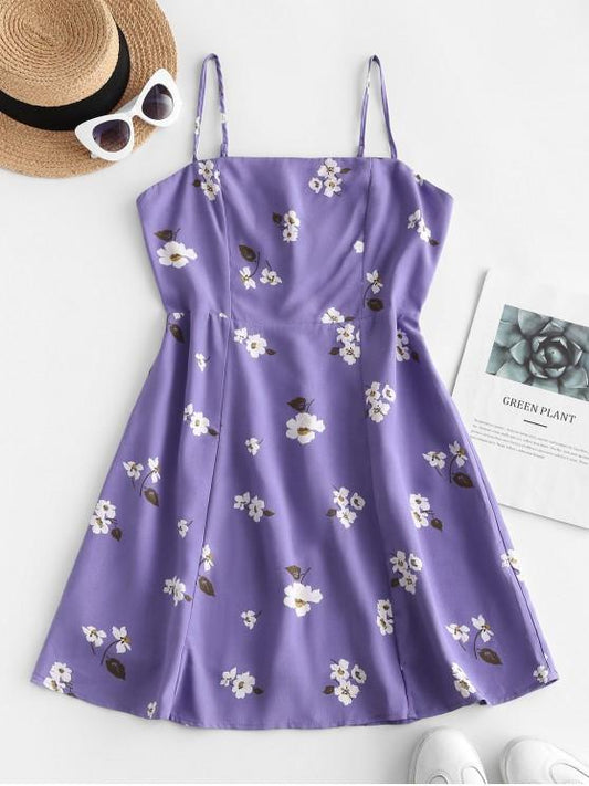 Floral Shirred A Line Sundress 1DRE210505015PURS Purple / S