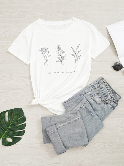 Floral & Slogan Graphic Tee