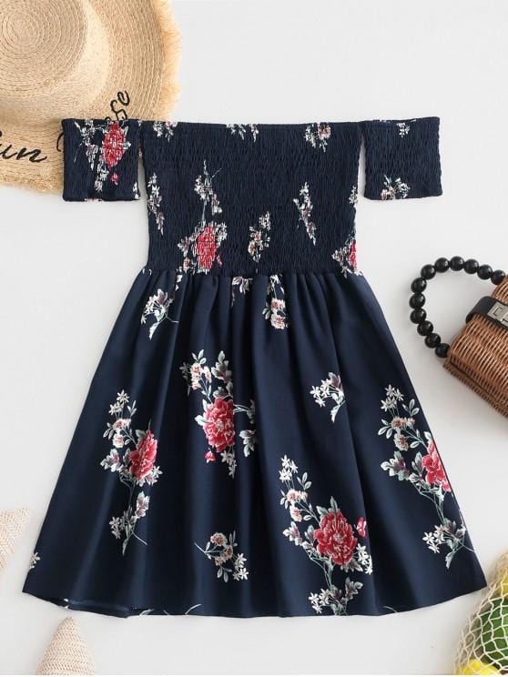 Floral Smocked Off Shoulder Mini Dress