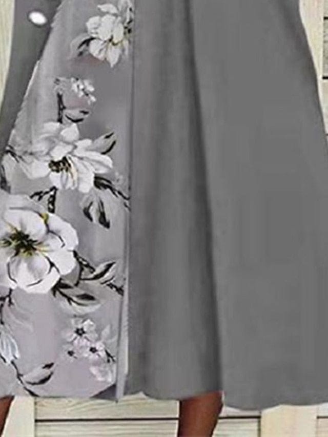 Floral Split Print Stylish Casual V Neck Midi Dress