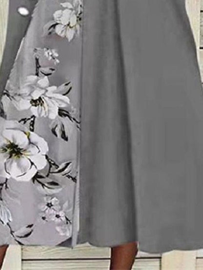 Floral Split Print Stylish Casual V Neck Midi Dress