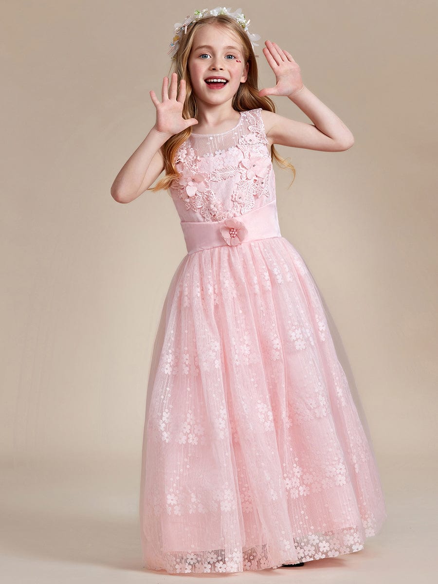 Floral Tulle Applique Princess Flower Girl Dress With Satin Back DRE230912B0407PNK120 Pink / 120