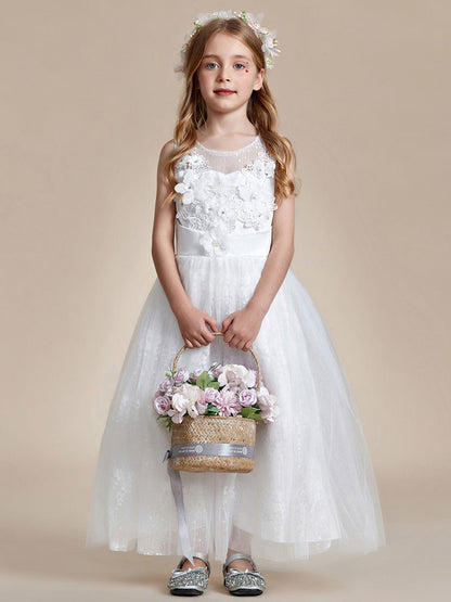 Floral Tulle Applique Princess Flower Girl Dress With Satin Back DRE230912B0413WHT120 White / 120