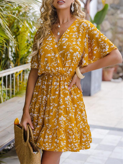 Floral V-neck Ruffle Sleeve Dress