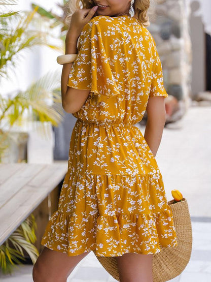 Floral V-neck Ruffle Sleeve Dress