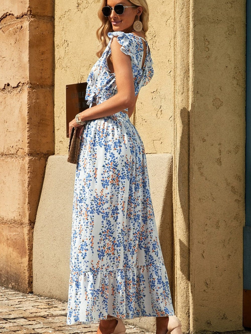 Floral White Bohemian Chic Two Piece Maxi Dress Set