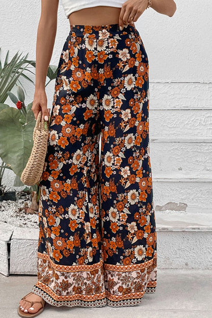 Floral Wide Leg Pants with Pockets MS231013009953FS Floral / S