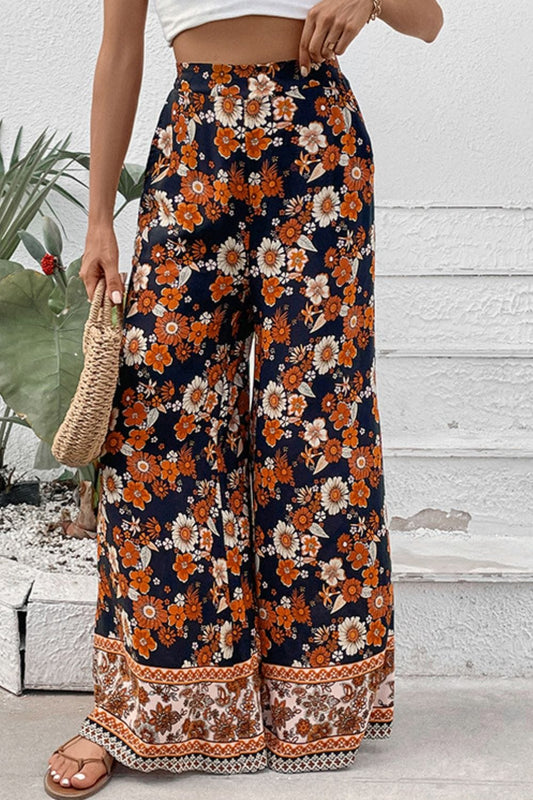 Floral Wide Leg Pants with Pockets MS231013009953FS Floral / S