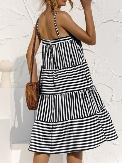 Flounce Hem Striped Cami Dress