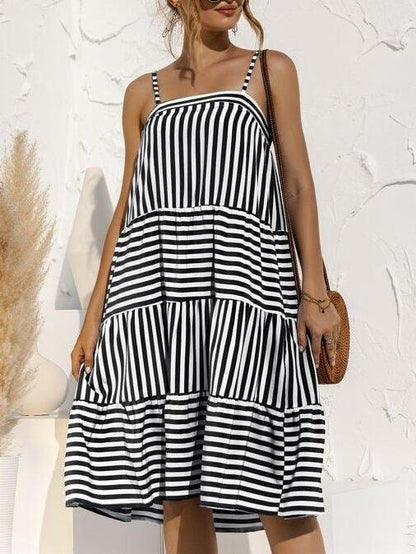 Flounce Hem Striped Cami Dress