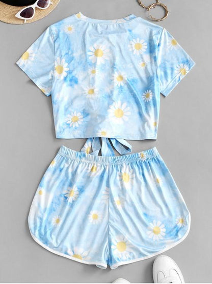 Flower Cloud Tie Dye Knot Two Piece Set