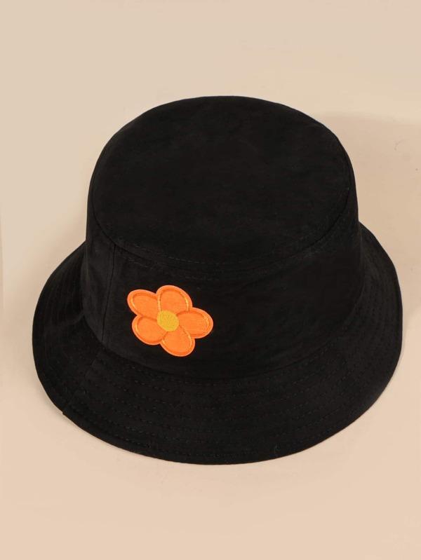 Flower Decor Bucket Hat for Women Flower Decor Bucket Hat Black