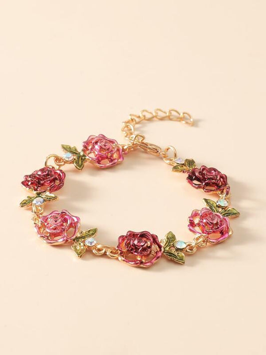 Floral Charm Bracelet with Chain Decoration