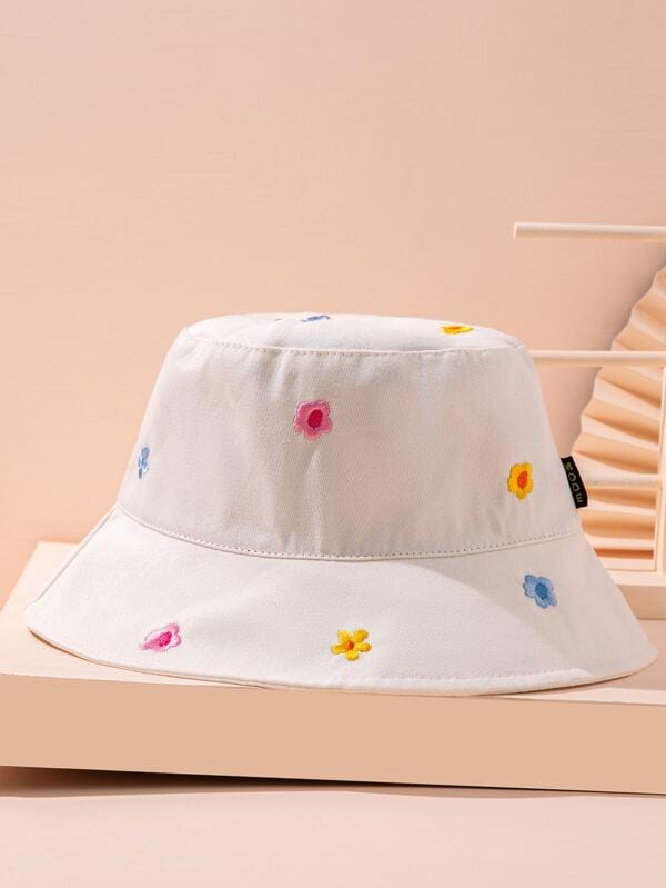 Flower Embroidery Bucket Hat TSH210517389WHI White