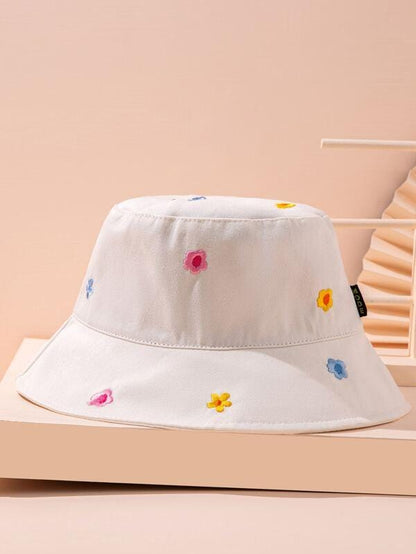 Flower Embroidery Bucket Hat TSH210517389WHI White